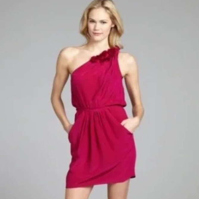 Rebecca Taylor 4 Fuchsia One Shouldered Dress